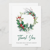 Holly Berry Wreath kerstgroet Holiday Bedankkaart (Voorkant / Achterkant)