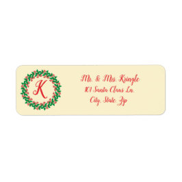 Holly Berry Wreath Monogram Etiket