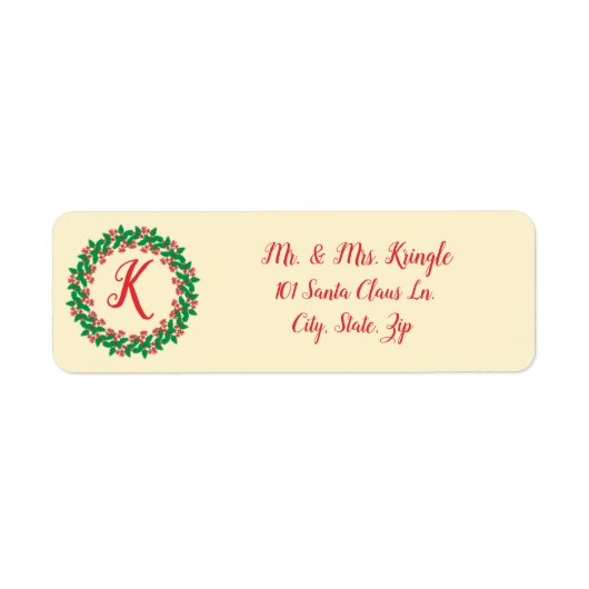 Holly Berry Wreath Monogram Etiket (Voorkant)