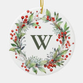 Holly Berry Wreath Monogram Keramisch Ornament (Voorkant)