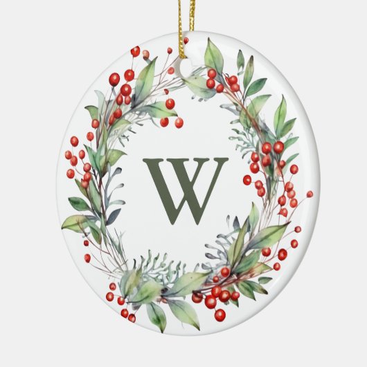 Holly Berry Wreath Monogram Keramisch Ornament (Links)