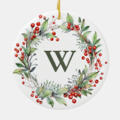 Holly Berry Wreath Monogram Keramisch Ornament (Achterkant)