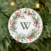 Holly Berry Wreath Monogram Keramisch Ornament