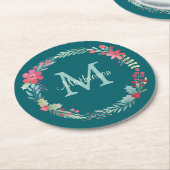 Holly Berry Wreath Monogram Ronde Kartonnen Onderzetter (Gebogen)
