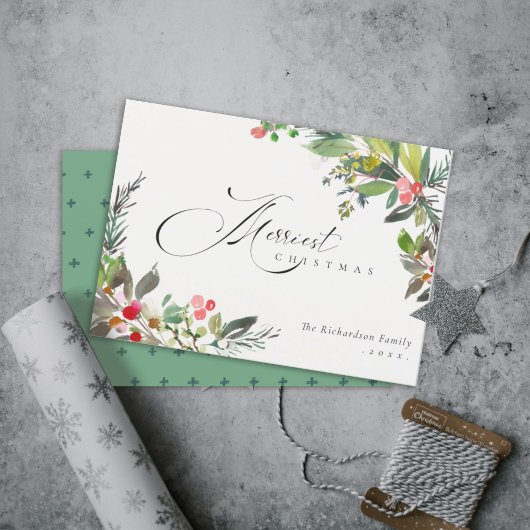 Holly Bes Berry Rode Groene Kerstmis Feestdagenkaart