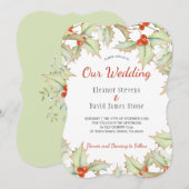 Holly bes rood en groen winter elegante bruiloft kaart (Voorkant / Achterkant)