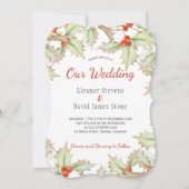 Holly bes rood en groen winter elegante bruiloft kaart (Voorkant)