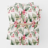 Holly bessen en feestelijk inpakpapier vel (In situ)