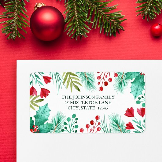 Holly, bessen en groen in Waterverf Etiket