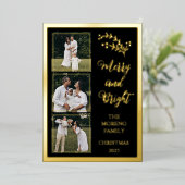 Holly | Bessen Kerst 4 Foto Vrolijk en helder Folie Feestdagenkaart (Staand Voorkant)