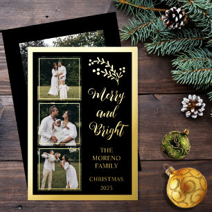 Holly   Bessen Kerstmis 4 Foto's Merry and Bright Folie Feestdagenkaart