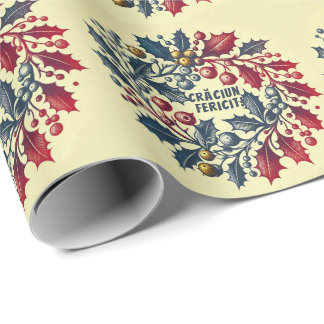 Holly bessen krans Roemeense vlag kleuren Cadeaupapier