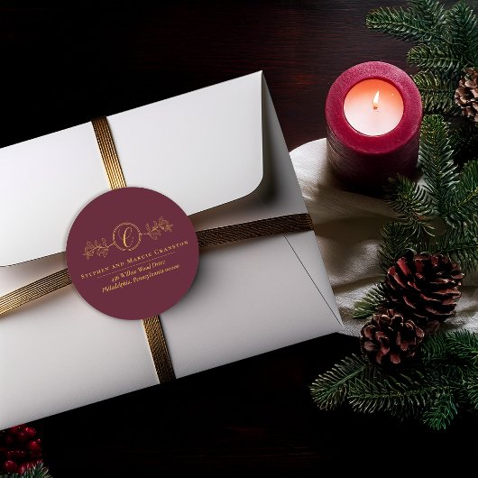 Holly | Bessen Nepgoud Monogram Terugadres Ronde Sticker