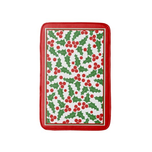 Holly bessen patroon en rode rand Kerstmis Badmat (Voorkant Verticaal)