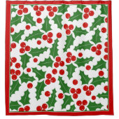 Holly bessen patroon en rode rand Kerstmis Douchegordijn (Voorkant)