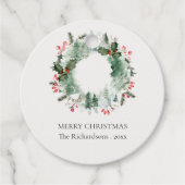 Holly Bessen Pijnboom Sneeuw Kerstkrans Bedankjes Labels (Voorkant)