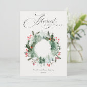 Holly Bessen Pijnboom Sneeuw Kerstkrans Feestdagenkaart (Staand voorkant)