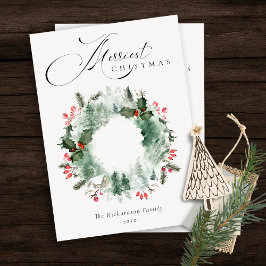 Holly Bessen Pijnboom Sneeuw Kerstkrans Feestdagenkaart