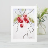 Holly Bessen Waterverf Kerstmis Kaart (Staand voorkant)