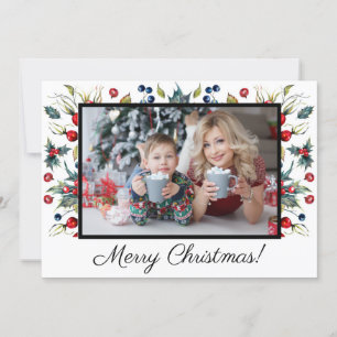Holly Bessen Witte Kerst Foto Groet Feestdagenkaart