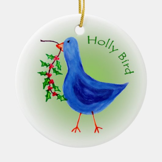 Holly Bird met Green background Keramisch Ornament (Voorkant)