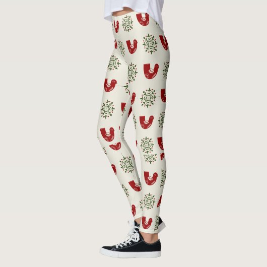 Holly Bird & Snowflake Christmas Leggings Women (Links)