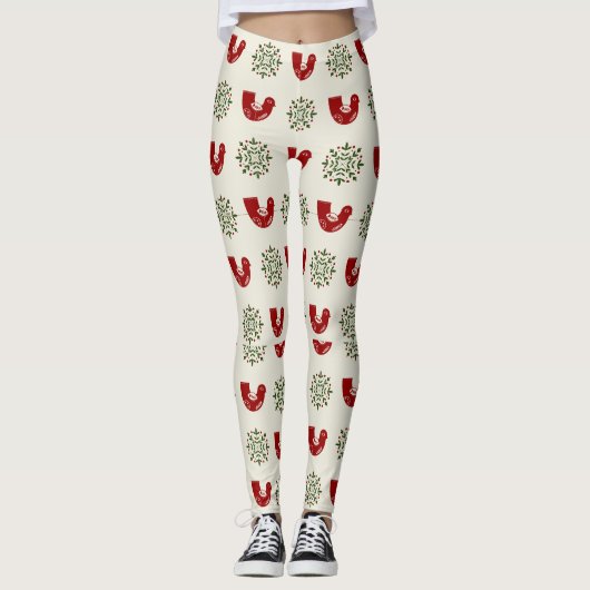 Holly Bird & Snowflake Christmas Leggings Women (Voorkant)