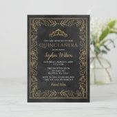 Holly Black Gold Princess Tiara Quinceañera Kaart (Staand voorkant)