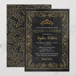 Holly Black Gold Princess Tiara Quinceañera Kaart