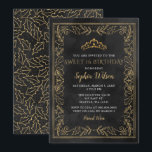 Holly Black Gold Princess Tiara Sweet 16 Birthday Kaart<br><div class="desc">Elegant Vintage Kerstmis Holly Mistletoe Black Gold Princess Tiara Sweet 16 Birthday Uitnodiging</div>