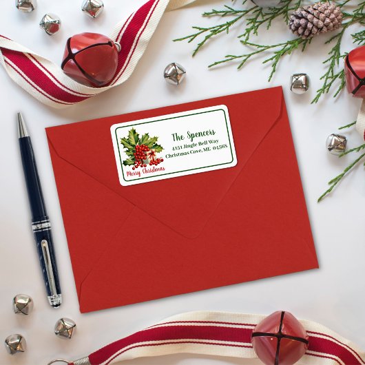 Holly bladeren en bessen cadeau Vrolijk kerstfeest Etiket
