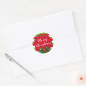 Holly Bladeren en bessen Groen Wit Rood Kerstmis Ronde Sticker (Envelop)