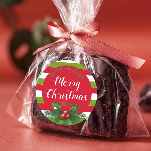 Holly Bladeren en bessen Groen Wit Rood Kerstmis Ronde Sticker