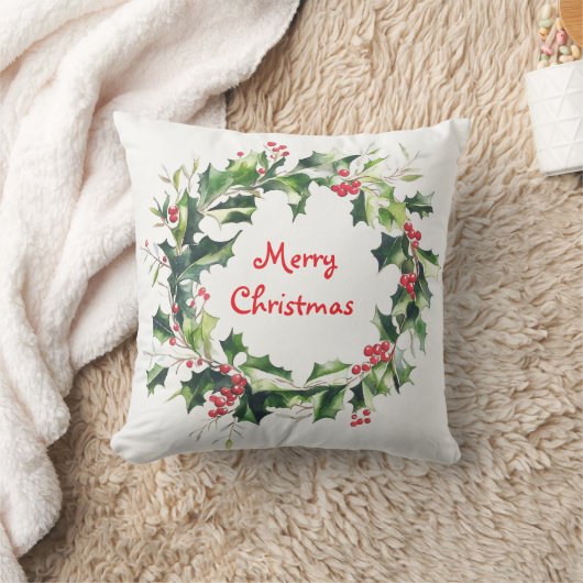 Holly bladeren en bessen Kerstkrans Kussen (Deken)