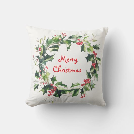 Holly bladeren en bessen Kerstkrans Kussen (Voorkant)