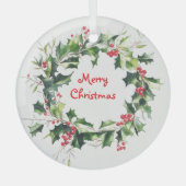 Holly bladeren en bessen krans glas ornament (Voorkant)