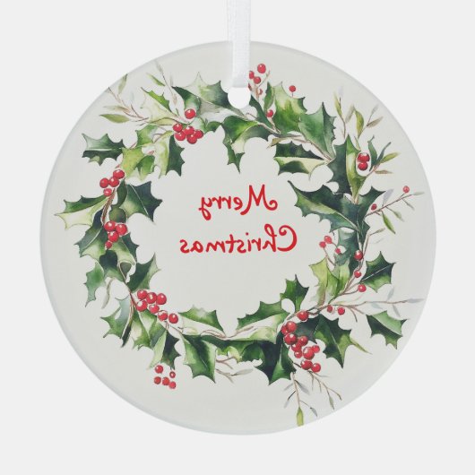 Holly bladeren en bessen krans glas ornament (Achterkant)