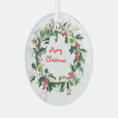 Holly bladeren en bessen krans glas ornament (Voorkant links)