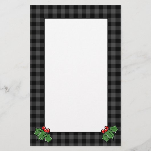 Holly bladeren | grijze vlecht | Kerstman Briefpapier (Voorkant)