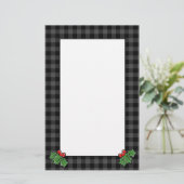 Holly bladeren | grijze vlecht | Kerstman Briefpapier (Staand voorkant)