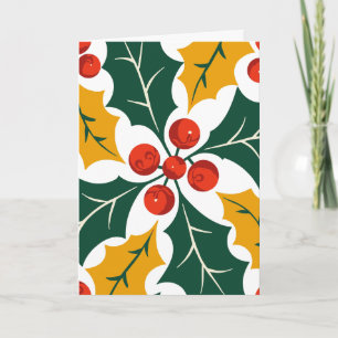 Holly Bladeren Retro Moderne Grote Print Patroon Feestdagen Kaart