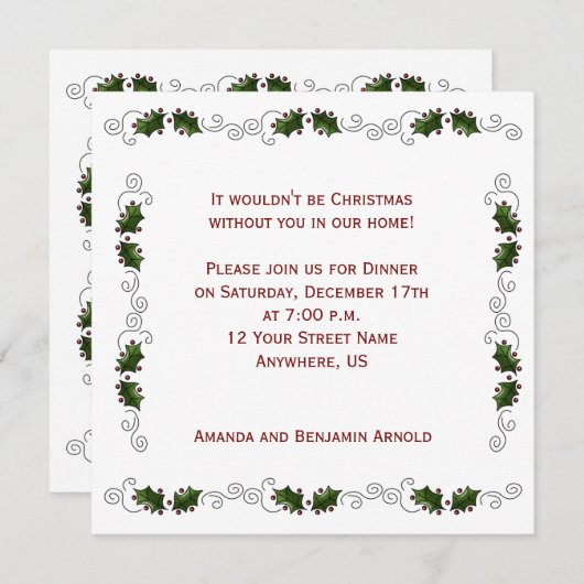 Holly Boarder Kerstparty Invite Kaart (Voorkant / Achterkant)