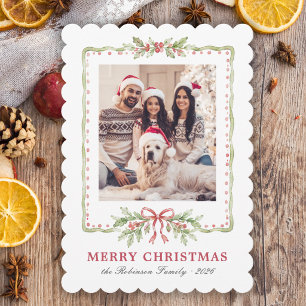 Holly Boog Groene 1 Foto Familie Kerstmis Feestdagenkaart