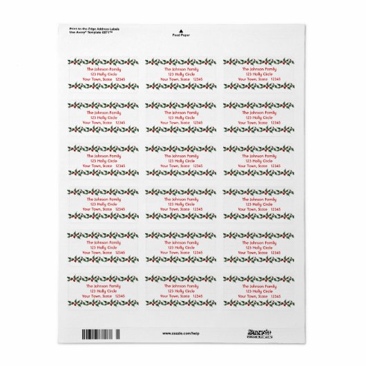 Holly Border Adres Label (Full Sheet)