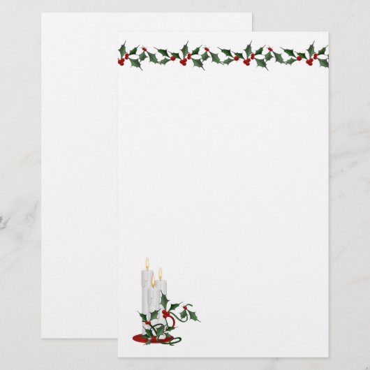 Holly Border and Holiday Candle Briefpapier (Voorkant / Achterkant)