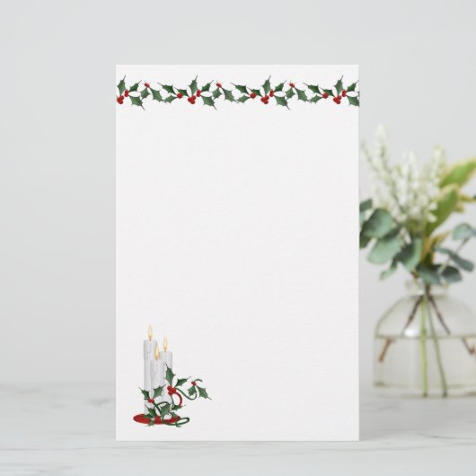 Holly Border and Holiday Candle Briefpapier (Staand voorkant)