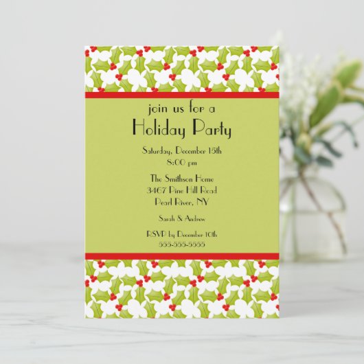 Holly Border Holiday Kerstparty Uitnodiging (Staand voorkant)