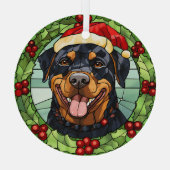 Holly Border Santa Rottweiler Hondenkerst Glas Ornament (Achterkant)