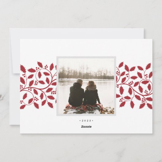 Holly Border | Vakantieknopkaart Feestdagenkaart (Achterkant)