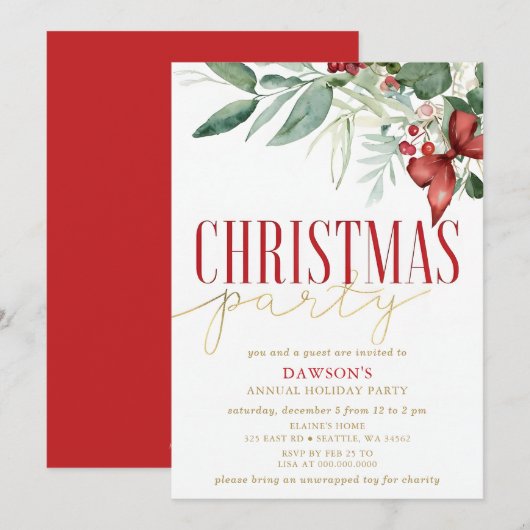 Holly Botanical Bedrijfs Kerstfeest Kaart (Voorkant / Achterkant)